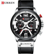 Load image into Gallery viewer, Curren relojes deportivos informales para hombre reloj de pulsera de cuero militar de lujo de marca azul reloj de pulsera de cronógrafo de moda para hombre esfera de segundos minutos
