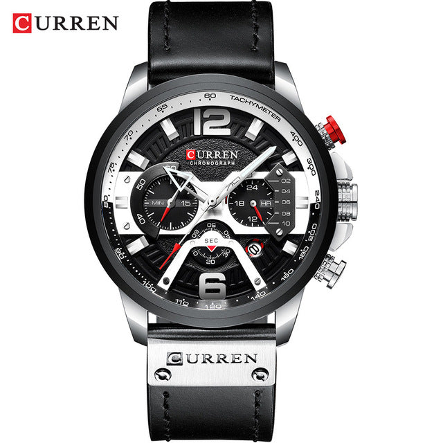 Curren relojes deportivos informales para hombre reloj de pulsera de cuero militar de lujo de marca azul reloj de pulsera de cronógrafo de moda para hombre esfera de segundos minutos