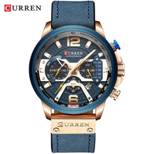 Load image into Gallery viewer, Curren relojes deportivos informales para hombre reloj de pulsera de cuero militar de lujo de marca azul reloj de pulsera de cronógrafo de moda para hombre esfera de segundos minutos
