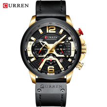 Load image into Gallery viewer, Curren relojes deportivos informales para hombre reloj de pulsera de cuero militar de lujo de marca azul reloj de pulsera de cronógrafo de moda para hombre esfera de segundos minutos
