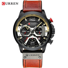 Load image into Gallery viewer, Curren relojes deportivos informales para hombre reloj de pulsera de cuero militar de lujo de marca azul reloj de pulsera de cronógrafo de moda para hombre esfera de segundos minutos
