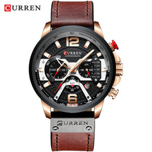 Load image into Gallery viewer, Curren relojes deportivos informales para hombre reloj de pulsera de cuero militar de lujo de marca azul reloj de pulsera de cronógrafo de moda para hombre esfera de segundos minutos
