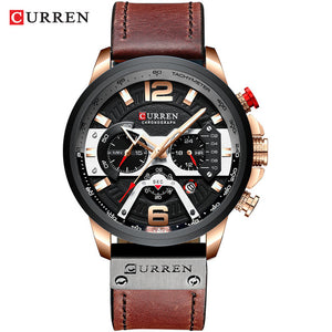 Curren relojes deportivos informales para hombre reloj de pulsera de cuero militar de lujo de marca azul reloj de pulsera de cronógrafo de moda para hombre esfera de segundos minutos